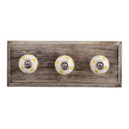 Yellow Star Ceramic Wooden Hooks